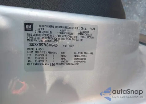 2010 Chevrolet Silverado 1500 Ltz из США, поврежденный, VIN 3GCRKTE27AG109405